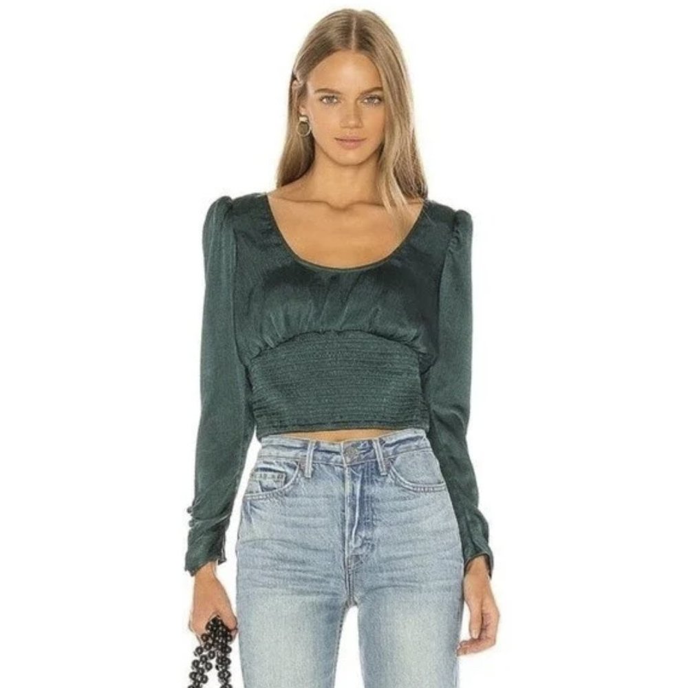 Free People Evergreen Santiago Satin Cropped Blouse